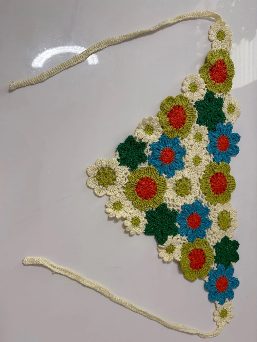 Women's Knitted Floral Triangle Headscarf Pastoral Style Crochet Headscarf